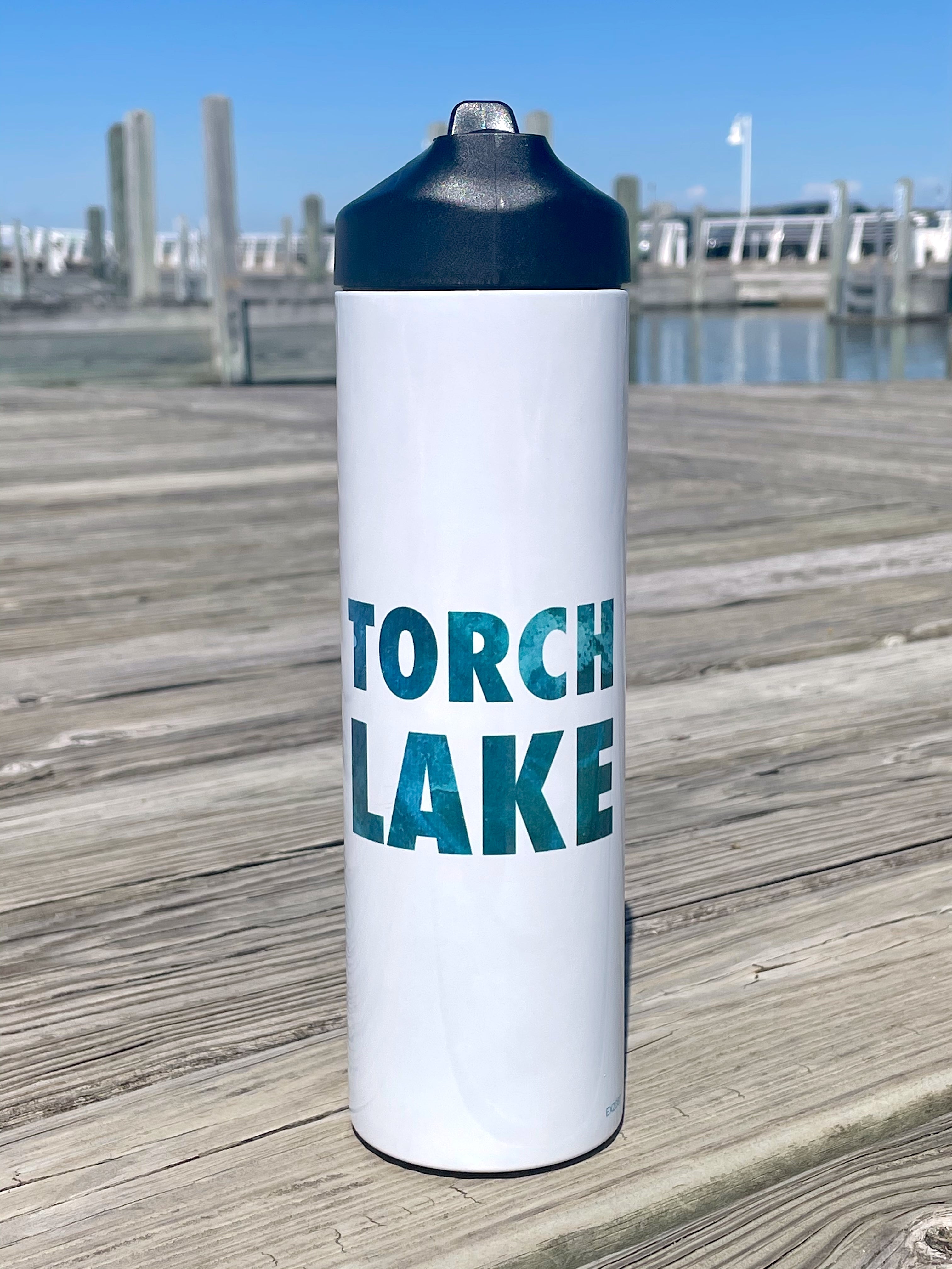17oz Torch Lake Water Bottle With Water Print Lettering