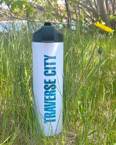 17oz Traverse City Water Bottle With Water Print Lettering